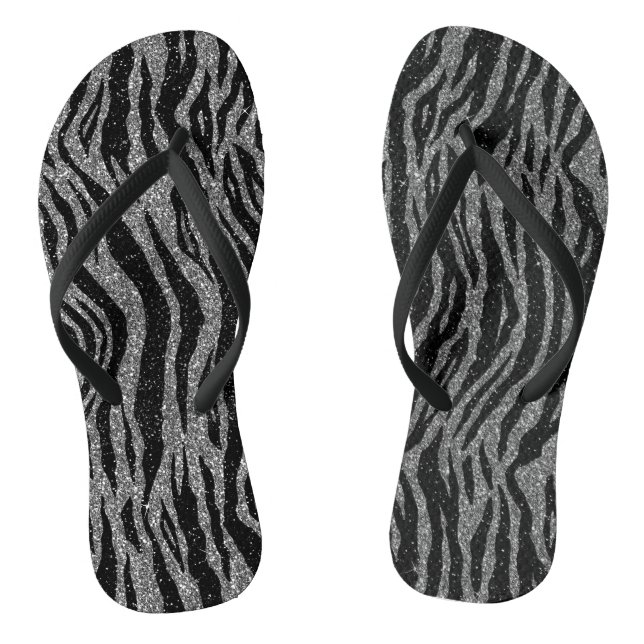 Chanclas Estampado de cebra negro y gris plateado (Plantilla)