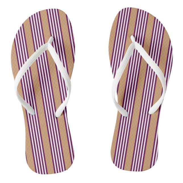 Chanclas Estampado de cinco rayas ciruela y blanco con beig (Plantilla)