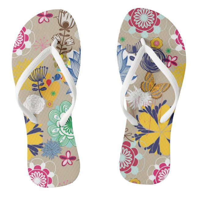 Chanclas Estampado de flores en el estilo retro 3 (Plantilla)
