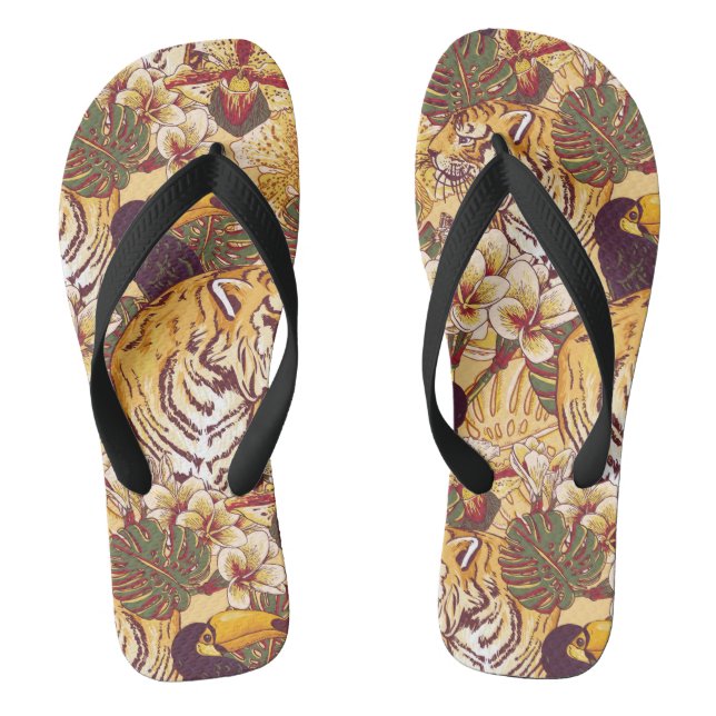 Chanclas Estampado de flores tropical con el tigre (Plantilla)
