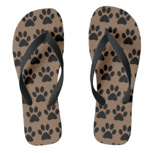 Chanclas Estampado de Huellas de Perro Adorable Negro Marró