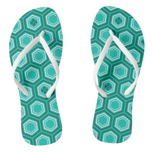 Chanclas Estampado de kimono hexagonal, turquesa y blanco