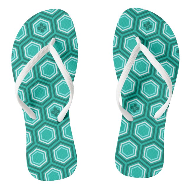 Chanclas Estampado de kimono hexagonal, turquesa y blanco (Plantilla)