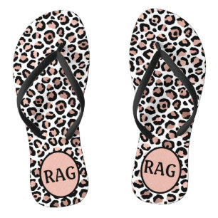 Chanclas Estampado de leopardo negro con oro rosa monograma