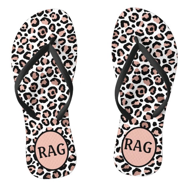 Chanclas Estampado de leopardo negro con oro rosa monograma (Plantilla)