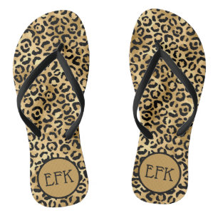 Chanclas Estampado de leopardo negro y dorado Monograma de