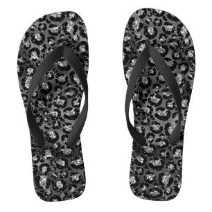 Chanclas Estampado de leopardo negro y gris plateado
