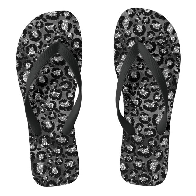 Chanclas Estampado de leopardo negro y gris plateado (Plantilla)