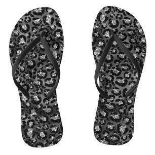 Chanclas Estampado de leopardo negro y gris plateado