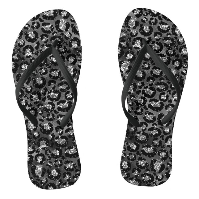 Chanclas Estampado de leopardo negro y gris plateado (Plantilla)