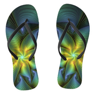Chanclas Estrella abstracta, brillante arte azul verde dora