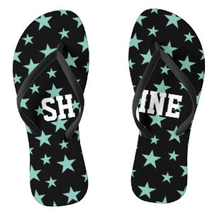 Chanclas Estrellas Místicas Azul-Verdes y Fondo Negro