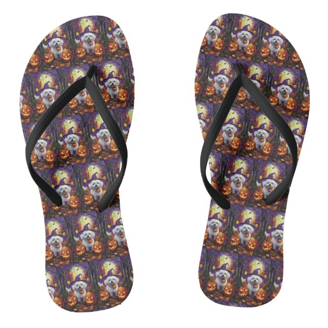 Chanclas Fantasma Bichon Frise Halloween Bruja Y Calabaza (Plantilla)