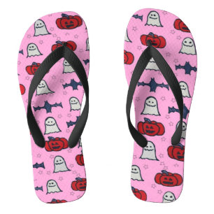 Chanclas Fantasmas rosados de Halloween, murciélagos y Jack