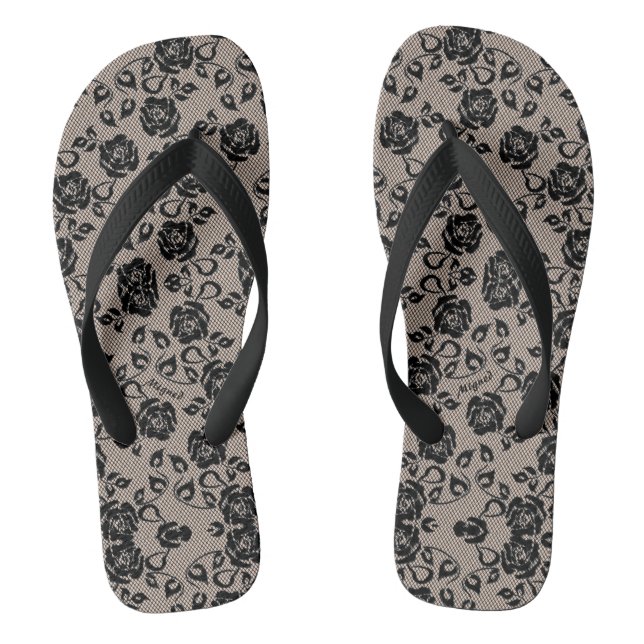 Chanclas Faux Black Lace Fishnet Flip Flops con flores (Plantilla)
