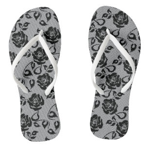 Chanclas Faux Black Lace Rosas Fishnet Flip Flops
