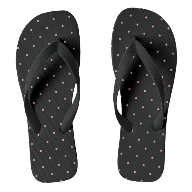 Chanclas Faux Rosa Gold Polka Dots on Black (Plantilla)