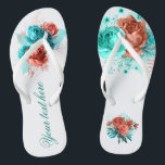 Chanclas Favor de la boda tropical de la flor turquesa y co<br><div class="desc">Rosas turquesa y coralina y favores de bodas de verano del follaje tropical diseñados para ser rápida y fácilmente adaptados a sus necesidades específicas.</div>