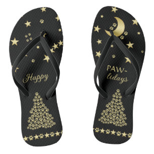 Chanclas Felices Pawlidays, árbol de navidad Gold brillante