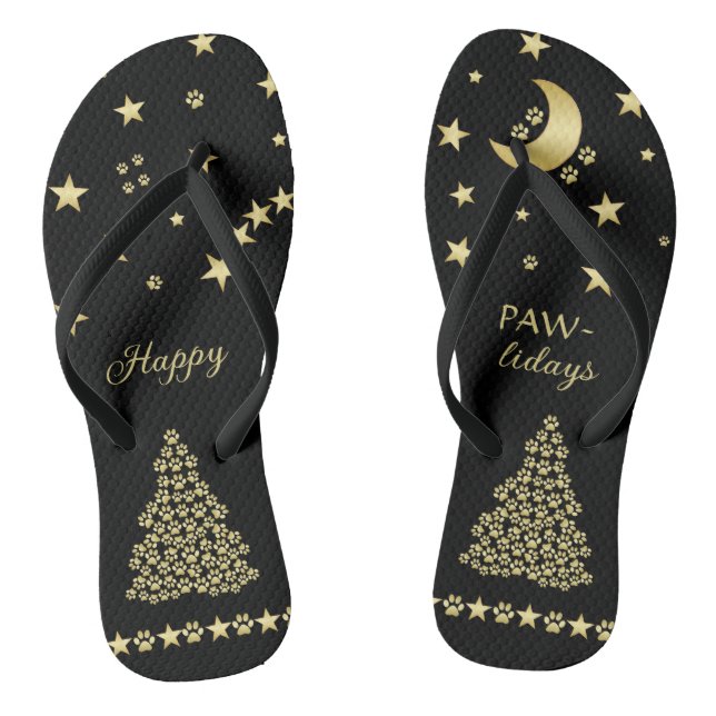 Chanclas Felices Pawlidays, árbol de navidad Gold brillante (Plantilla)
