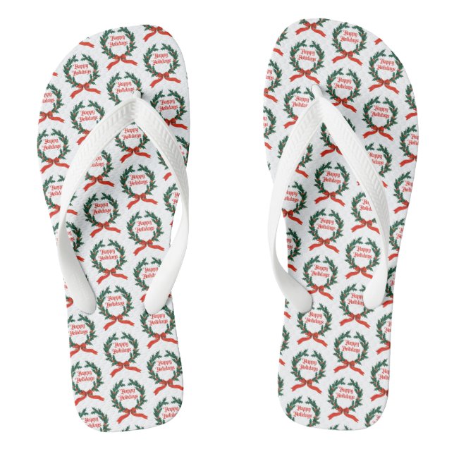 Chanclas Felices vacaciones Vintage Holly Navidades Wreath (Plantilla)