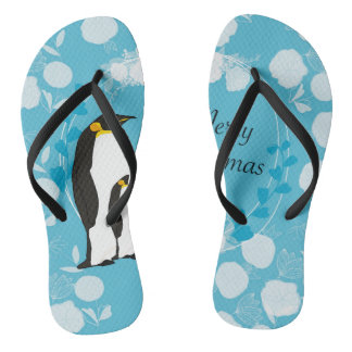 Chanclas feliz navidad, navidad,pingüino,flores,azul,