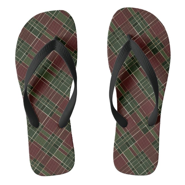 Chanclas Festividad de los Navidades Green Plaid de Borgoña (Plantilla)