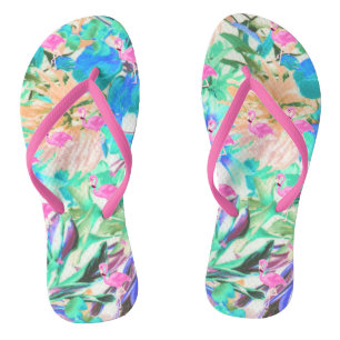 Chanclas Flamenco floral rosado verde azulado tropical de