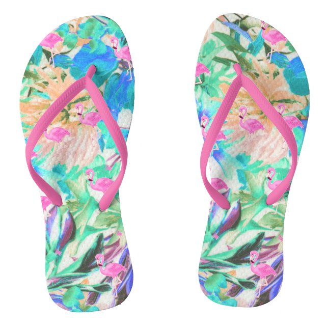 Chanclas Flamenco floral rosado verde azulado tropical de (Plantilla)