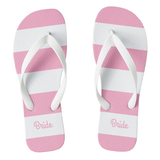 Chanclas Flamingo Flip Flops de novia de raya rosa y blanca (Plantilla)