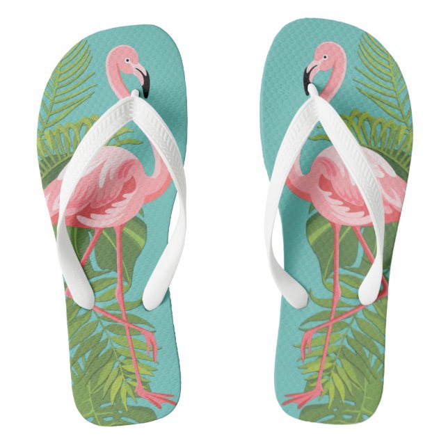Chanclas Flamingo rosa Hojas tropicales turquesa (Plantilla)