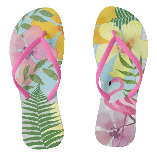 Chanclas Flamingo rosa Luau Verano tropical de flores (Plantilla)