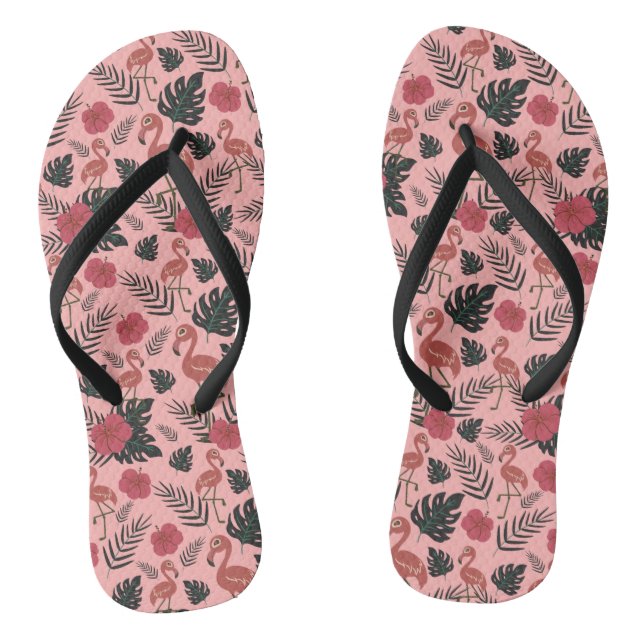 Chanclas Flamingo rosa sin costura flores patrón y hojas (Plantilla)