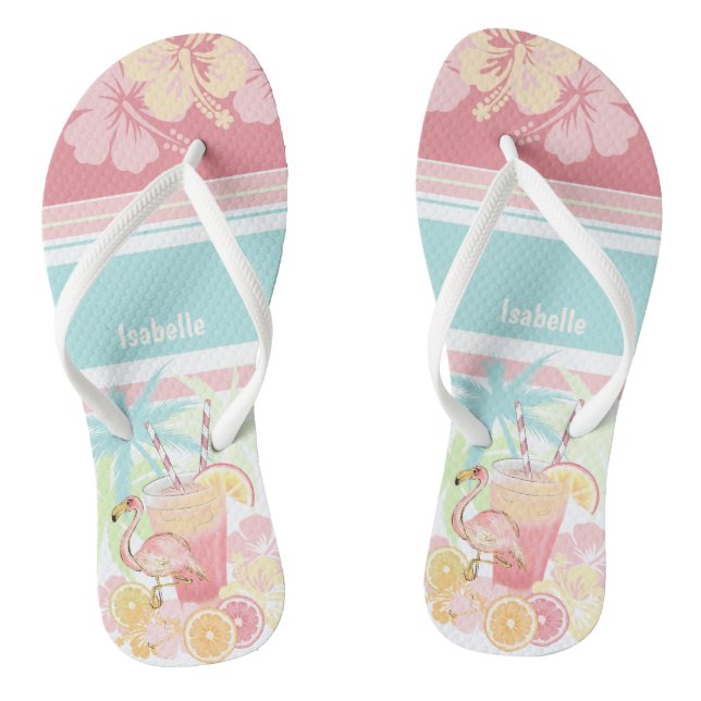 Chanclas Flamingo Tropical Cocktail Nombre Azul Rosa (Plantilla)