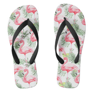 Chanclas Flamingo tropical colorido y hojas