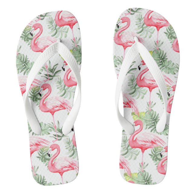 Chanclas Flamingo tropical colorido y hojas (Plantilla)