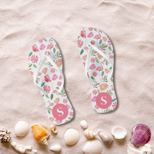 Chanclas Flamingos Rosados Patrón Floral Tropical Monograma