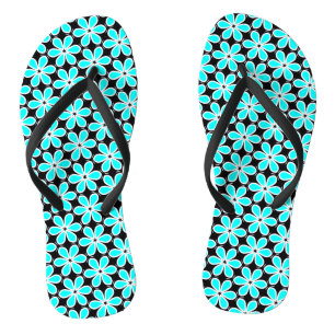 Chanclas Flechas de giro de patrón floral azul turquesa y n