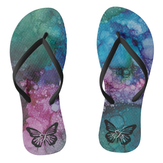 Chanclas Flip-Flops adultos "Inkblots Pink-Greens Butterfly (Plantilla)