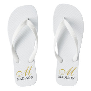Chanclas Flip Flops blanco monogramado de oro personalizado