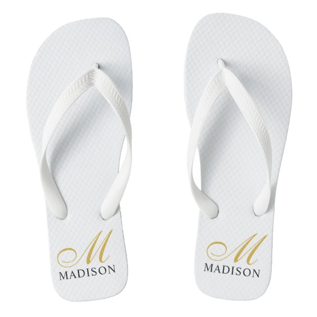 Chanclas Flip Flops blanco monogramado de oro personalizado (Plantilla)