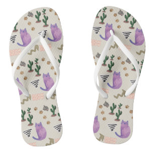 Chanclas Flip Flops Cat Fish Cactus Paws Meow