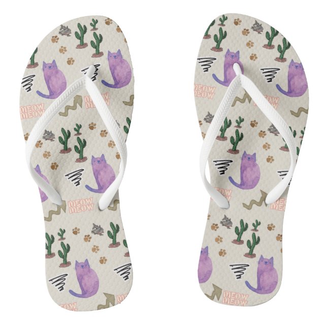 Chanclas Flip Flops Cat Fish Cactus Paws Meow (Plantilla)