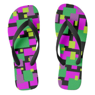 Chanclas Flip Flops con impresión geométrica verde y púrpur