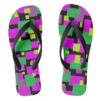 Chanclas Flip Flops con impresión geométrica verde y púrpur