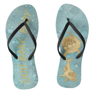 Chanclas Flip-flops de adultos "Mami y bebé de delfín dorad