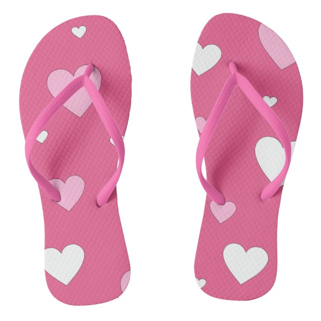 Chanclas Flip Flops de amor de corazón rosa y blanco (Plantilla)