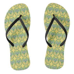 Chanclas Flip Flops De Búho Verde Y Amarillo