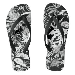 Chanclas Flip Flops de hojas tropicales blancas y negras pa