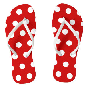 Chanclas Flip Flops de puntos de polka roja y blanca